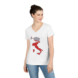 Spilled Wine Ladies' V-Neck T-Shirt - Vineyard Vibes, Italy Wine Shirt, Gift for Wine Lovers, Casual Tee, Summer Fashion, Travel T-Shirt