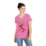 Spilled Wine Ladies' V-Neck T-Shirt - Vineyard Vibes, Italy Wine Shirt, Gift for Wine Lovers, Casual Tee, Summer Fashion, Travel T-Shirt