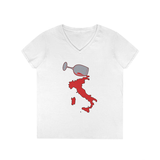 Spilled Wine Ladies' V-Neck T-Shirt - Vineyard Vibes, Italy Wine Shirt, Gift for Wine Lovers, Casual Tee, Summer Fashion, Travel T-Shirt