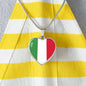 Italian Flag with Heart Pendant Necklace in Gold & Stainless Steel