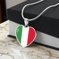 Italian Flag with Heart Pendant Necklace in Gold & Stainless Steel