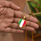 Italian Flag with Heart Pendant Necklace in Gold & Stainless Steel