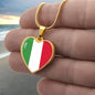 Italian Flag with Heart Pendant Necklace in Gold & Stainless Steel