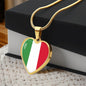 Italian Flag with Heart Pendant Necklace in Gold & Stainless Steel