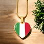Italian Flag with Heart Pendant Necklace in Gold & Stainless Steel