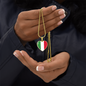 Italian Flag with Heart Pendant Necklace in Gold & Stainless Steel