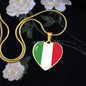 Italian Flag with Heart Pendant Necklace in Gold & Stainless Steel