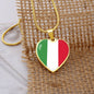 Italian Flag with Heart Pendant Necklace in Gold & Stainless Steel