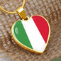 Italian Flag with Heart Pendant Necklace in Gold & Stainless Steel