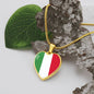 Italian Flag with Heart Pendant Necklace in Gold & Stainless Steel