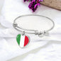 Italian Flag with Heart Charm Bangle in Stainless Steel & Gold option
