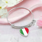 Italian Flag with Heart Charm Bangle in Stainless Steel & Gold option