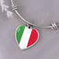 Italian Flag with Heart Charm Bangle in Stainless Steel & Gold option