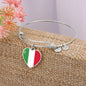 Italian Flag with Heart Charm Bangle in Stainless Steel & Gold option