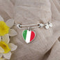 Italian Flag with Heart Charm Bangle in Stainless Steel & Gold option