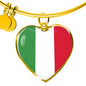 Italian Flag with Heart Charm Bangle in Stainless Steel & Gold option