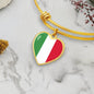 Italian Flag with Heart Charm Bangle in Stainless Steel & Gold option