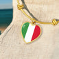 Italian Flag with Heart Charm Bangle in Stainless Steel & Gold option