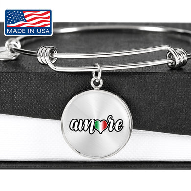 Amore with Transparent Circle Charm Bangle in Gold & Stainless Steel