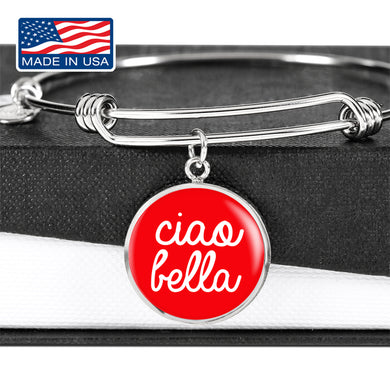 Ciao Bella With Red Circle Charm Bangle in Gold & Stainless Steel