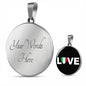 Italian Love With Black Circle Pendant Necklace in Gold & Stainless Steel