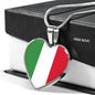 Italian Flag with Heart Pendant Necklace in Gold & Stainless Steel