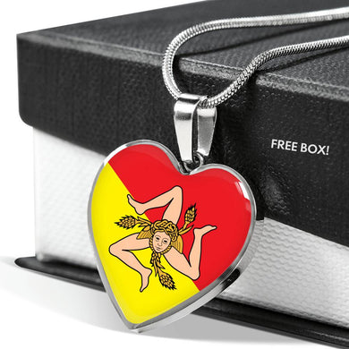 Sicilian Flag with Heart Pendant Necklace in Gold & Stainless Steel