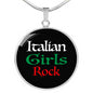 Italian Girls Rock With Black Circle Pendant Necklace in Gold & Stainless Steel