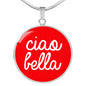 Ciao Bella with Red Circle Pendant Necklace in Gold & Stainless Steel