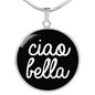 Ciao Bella with Black Circle Pendant Necklace in Gold & Stainless Steel