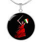 Italian Woman Warrior with Circle Pendant Necklace in Gold & Stainless Steel