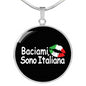 Kiss Me I'm Italian with Circle Pendant Necklace in Gold & Stainless Steel