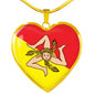 Sicilian Flag with Heart Pendant Necklace in Gold & Stainless Steel