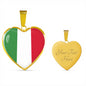 Italian Flag with Heart Pendant Necklace in Gold & Stainless Steel