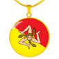 Sicilian Flag With Circle Pendant Necklace in Gold & Stainless Steel