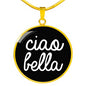 Ciao Bella with Black Circle Pendant Necklace in Gold & Stainless Steel
