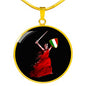 Italian Woman Warrior with Circle Pendant Necklace in Gold & Stainless Steel