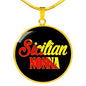 Sicilian Nonna With Black Circle Pendant Necklace in Gold & Stainless Steel
