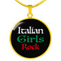 Italian Girls Rock With Black Circle Pendant Necklace in Gold & Stainless Steel