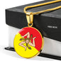 Sicilian Flag With Circle Pendant Necklace in Gold & Stainless Steel