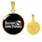 Kiss Me I'm Italian with Circle Pendant Necklace in Gold & Stainless Steel