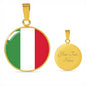 Italian Flag With Circle Pendant Necklace in Gold & Stainless Steel