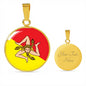 Sicilian Flag With Circle Pendant Necklace in Gold & Stainless Steel