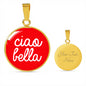 Ciao Bella with Red Circle Pendant Necklace in Gold & Stainless Steel