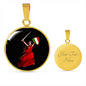 Italian Woman Warrior with Circle Pendant Necklace in Gold & Stainless Steel