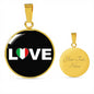 Italian Love With Black Circle Pendant Necklace in Gold & Stainless Steel