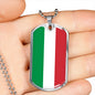 Italy Flag Dog Tag Pendant with Military Chain in Stainless Steel & Gold option