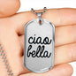 Ciao Bella Dog Tag Pendant in Black with Military Chain in Stainless Steel & Gold Option