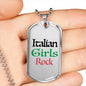 Italian Girls Rock Dog Tag Pendant Black with Military Chain in Stainless Steel & Gold option