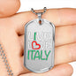 Live Love Italy Dog Tag Pendant with Military Chain in Stainless Steel & Gold option